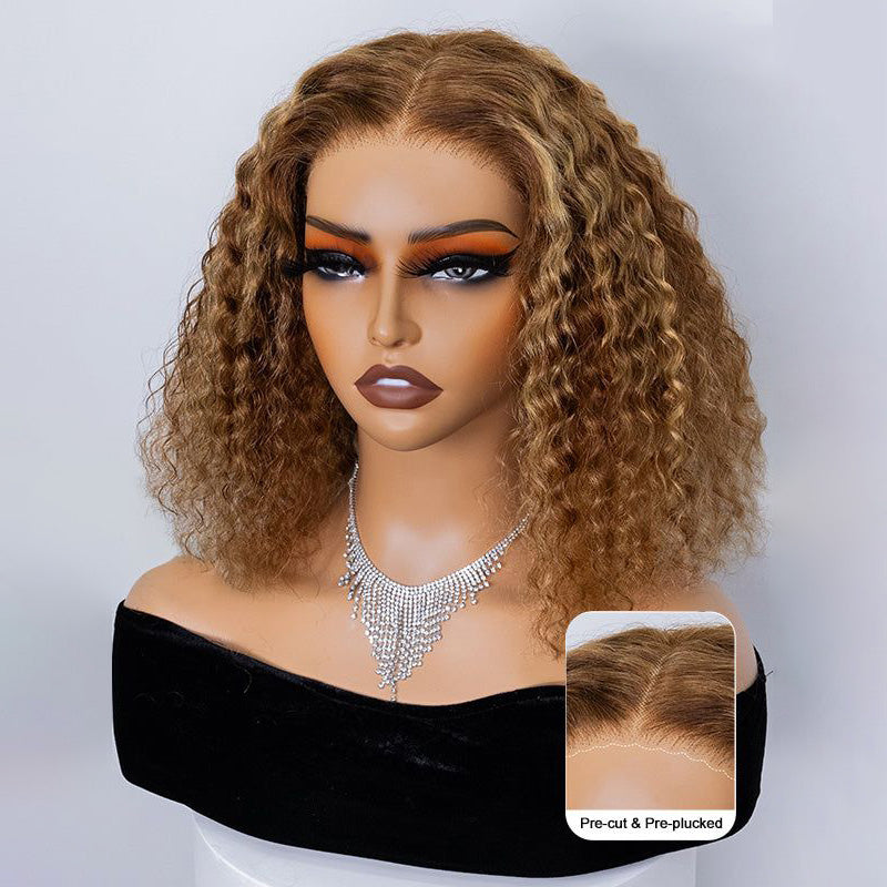 Firieya 9x6 Pre-cut Glueless lace Wig Highlight Color P4/27 Water Wave Wig For Black Women