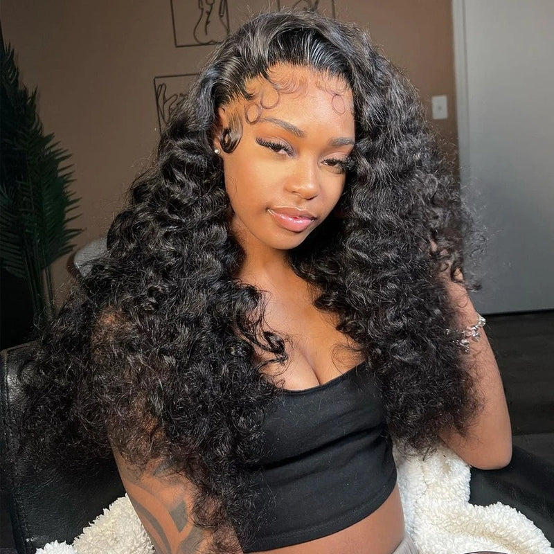 Firieya Loose Deep Wave 13x6 Full Lace Frontal with Natural Hairline & Side Part Clear Transparent Lace Natural Black Human Hair Wig