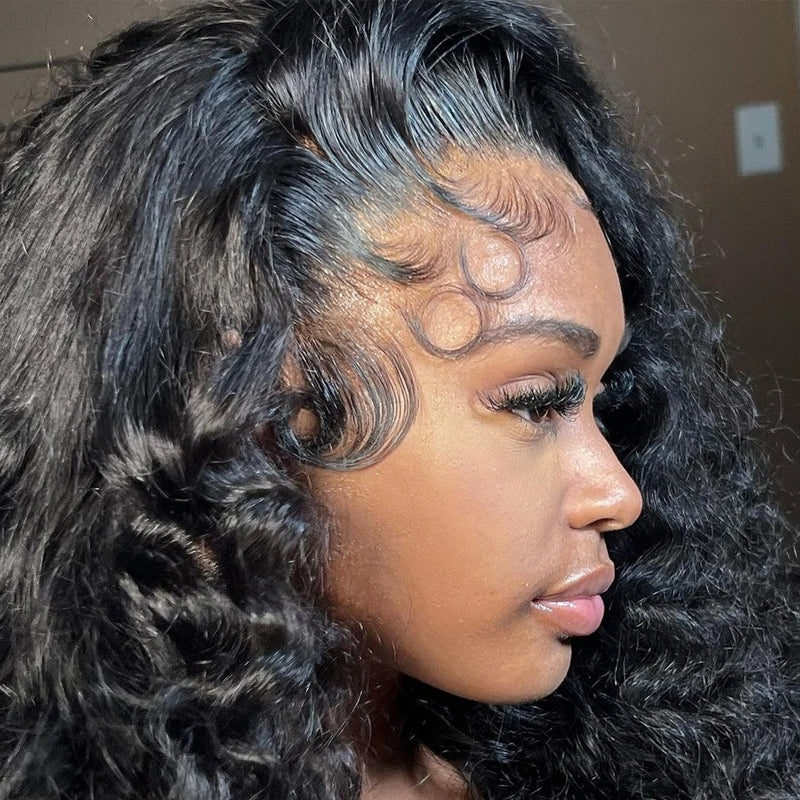 Firieya Loose Deep Wave 13x6 Full Lace Frontal with Natural Hairline & Side Part Clear Transparent Lace Natural Black Human Hair Wig