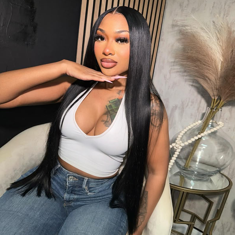 Firieya Affordable #1 Jet Black Straight Hair Wig 13x6 Lace Front Human Hair Wigs