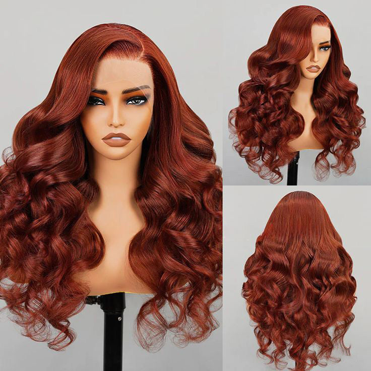 Firieya Reddish Brown Body Wave 13x4 Lace Front Wig Human Hair Natural Density Auburn Copper Color