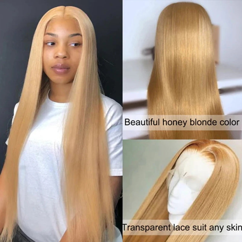 Firieya Honey Blonde Straight Wig 13x4 HD Lace Front Wig #27 Honey Blonde Wig Human Hair Wigs