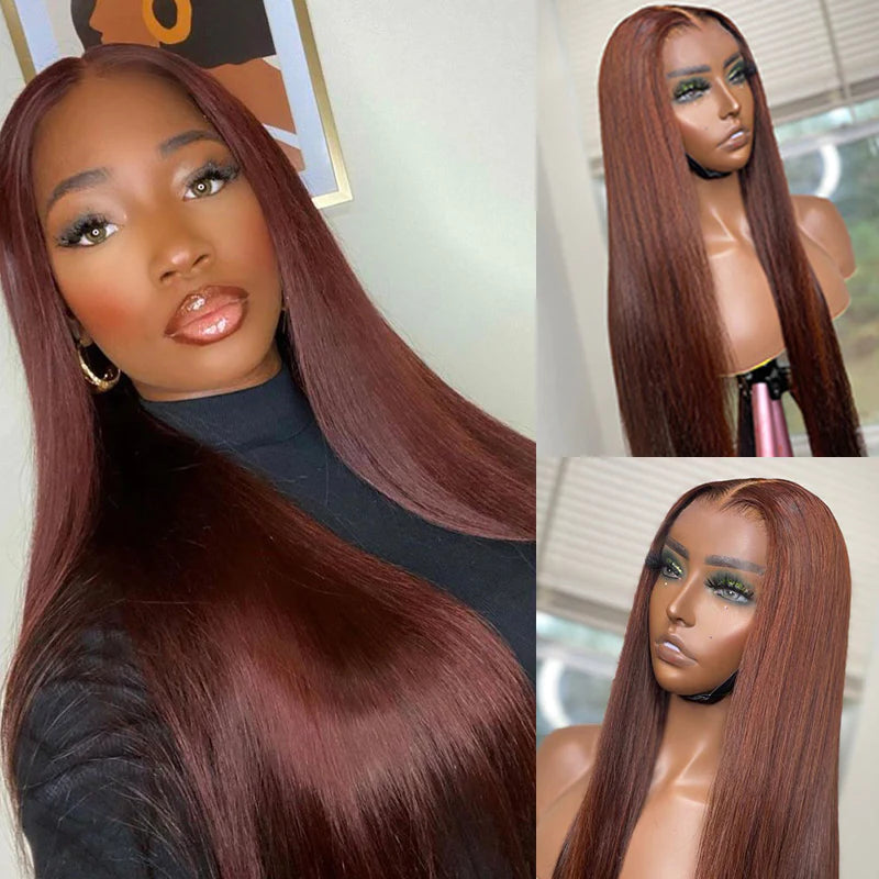 Firieya 13x4 Lace #33 Red Reddish Brown Auburn Straight Human Hair Wig