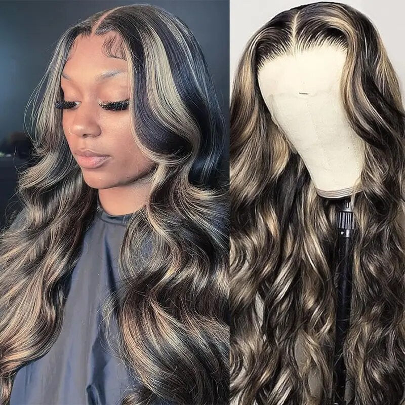 Firieya Balayage Honey Blonde Highlight Body Wave 13x4 Glueless HD Lace Front Wigs #P1B/27 Colored Human Hair Wigs