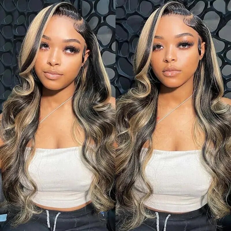 Firieya Balayage Honey Blonde Highlight Body Wave 13x4 Glueless HD Lace Front Wigs #P1B/27 Colored Human Hair Wigs
