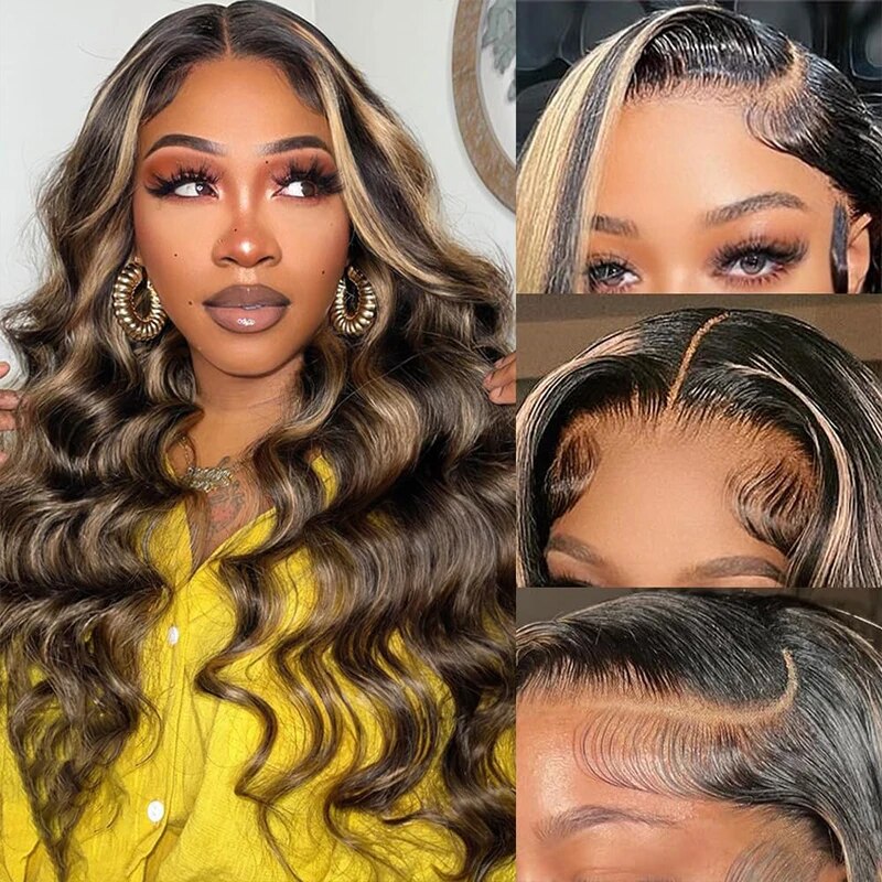 Firieya Balayage Honey Blonde Highlight Body Wave 13x4 Glueless HD Lace Front Wigs #P1B/27 Colored Human Hair Wigs