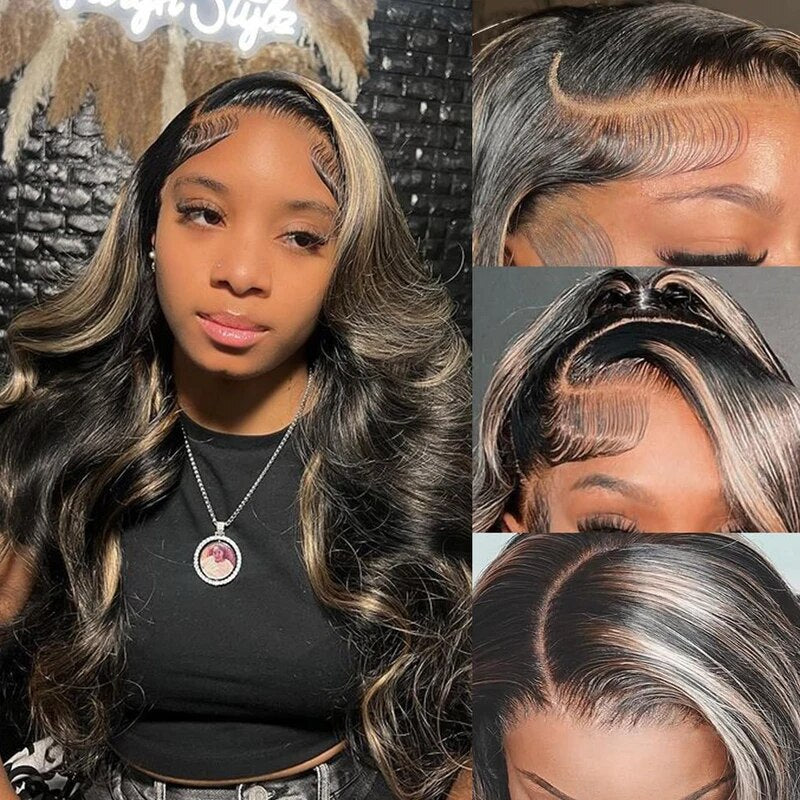 Firieya Balayage Honey Blonde Highlight Body Wave 13x4 Glueless HD Lace Front Wigs #P1B/27 Colored Human Hair Wigs