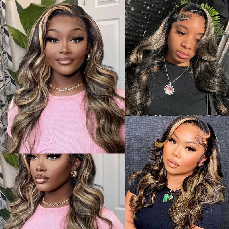 Firieya Balayage Honey Blonde Highlight Body Wave 13x4 Glueless HD Lace Front Wigs #P1B/27 Colored Human Hair Wigs