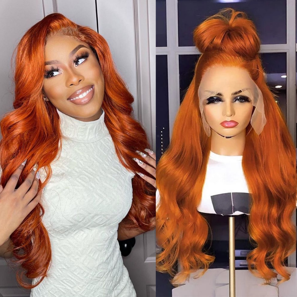 Firieya Ginger Orange Body Wave Human Hair Wigs Transparent 13x4 Lace Frontal Human Hair Wig