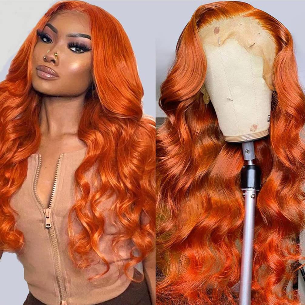 Firieya Ginger Orange Body Wave Human Hair Wigs Transparent 13x4 Lace Frontal Human Hair Wig