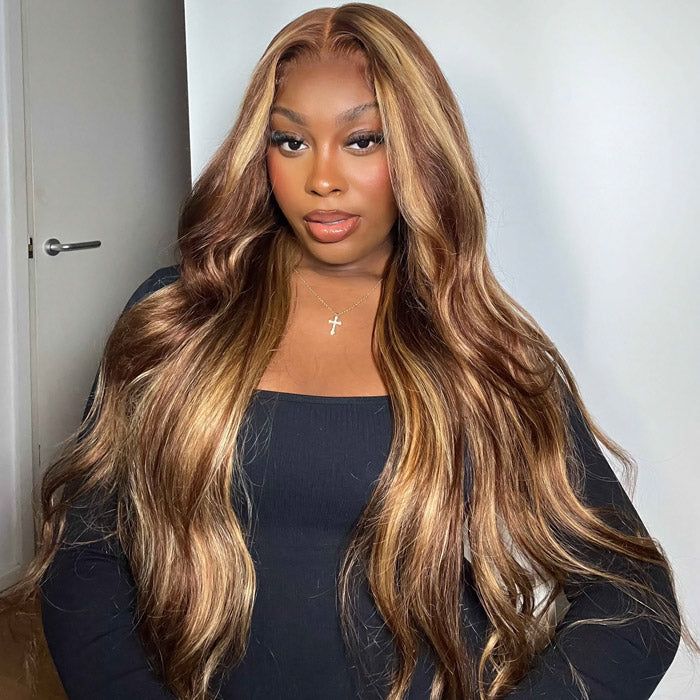 Firieya 13x4 Lace Honey Blonde HD Lace Front Body Wave Wig Piano Highlights Human Hair Wigs
