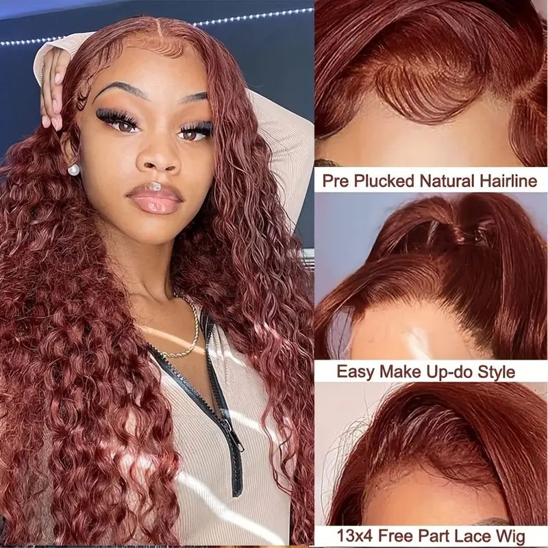 Firieya Reddish Brown Deep Wave 13x4 HD Transparent Lace Front Wigs Pre Plucked Human Hair Wig
