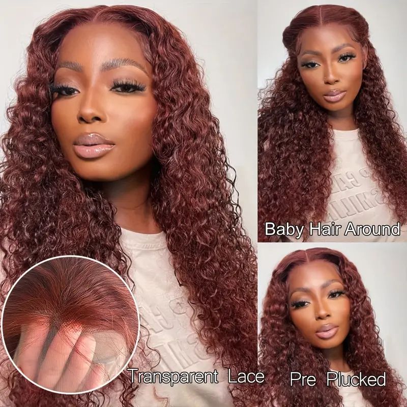 Firieya Reddish Brown Deep Wave 13x4 HD Transparent Lace Front Wigs Pre Plucked Human Hair Wig