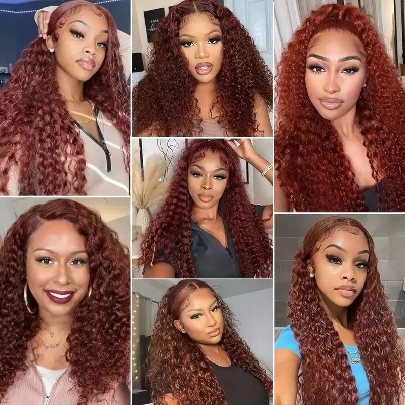 Firieya Reddish Brown Deep Wave 13x4 HD Transparent Lace Front Wigs Pre Plucked Human Hair Wig