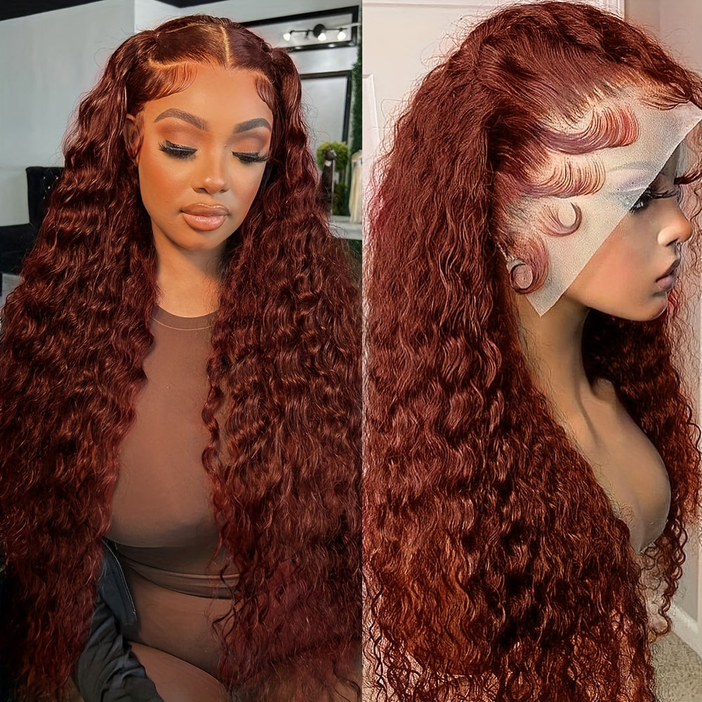 Firieya Reddish Brown Deep Wave 13x4 HD Transparent Lace Front Wigs Pre Plucked Human Hair Wig