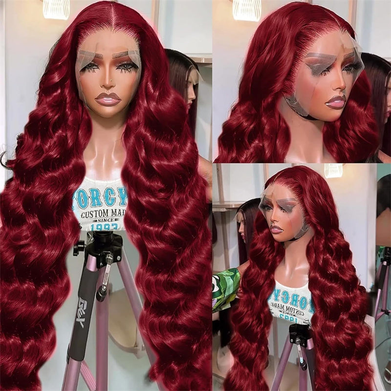 Firieya 13x4 HD 99J Burgundy Wigs Body Wave Glueless Human Hair Wigs Pre plucked Lace Frontal Wig