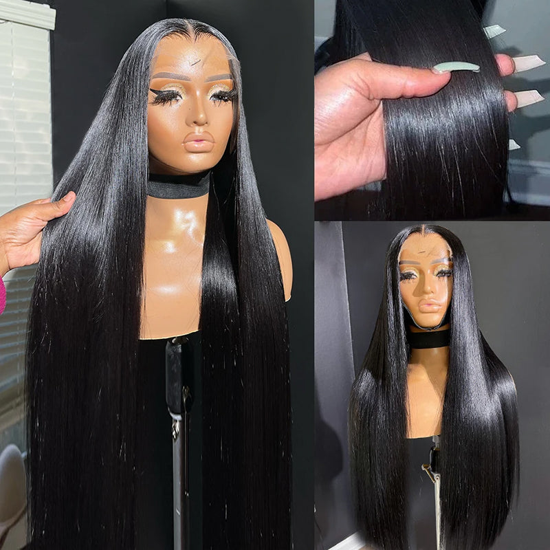 Firieya Upgrade 13x4 HD Lace Straight Wig Crystal Clear Lace Human Hair Wigs With Pre Plucked Natural Hairline