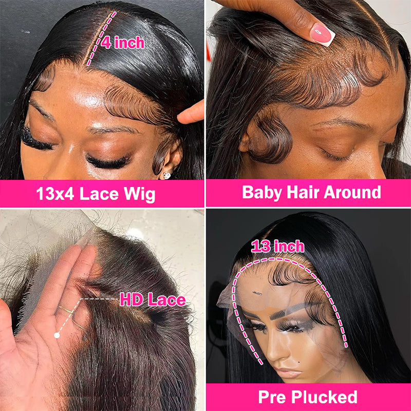 Firieya Upgrade 13x4 HD Lace Straight Wig Crystal Clear Lace Human Hair Wigs With Pre Plucked Natural Hairline