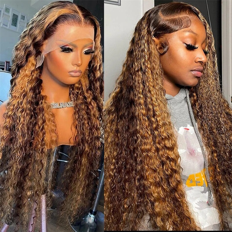 Firieya Highlight Honey Blonde Ombre Jerry Curly 13x4 Pre Plucked HD Lace Front Human Hair Glueless Wig
