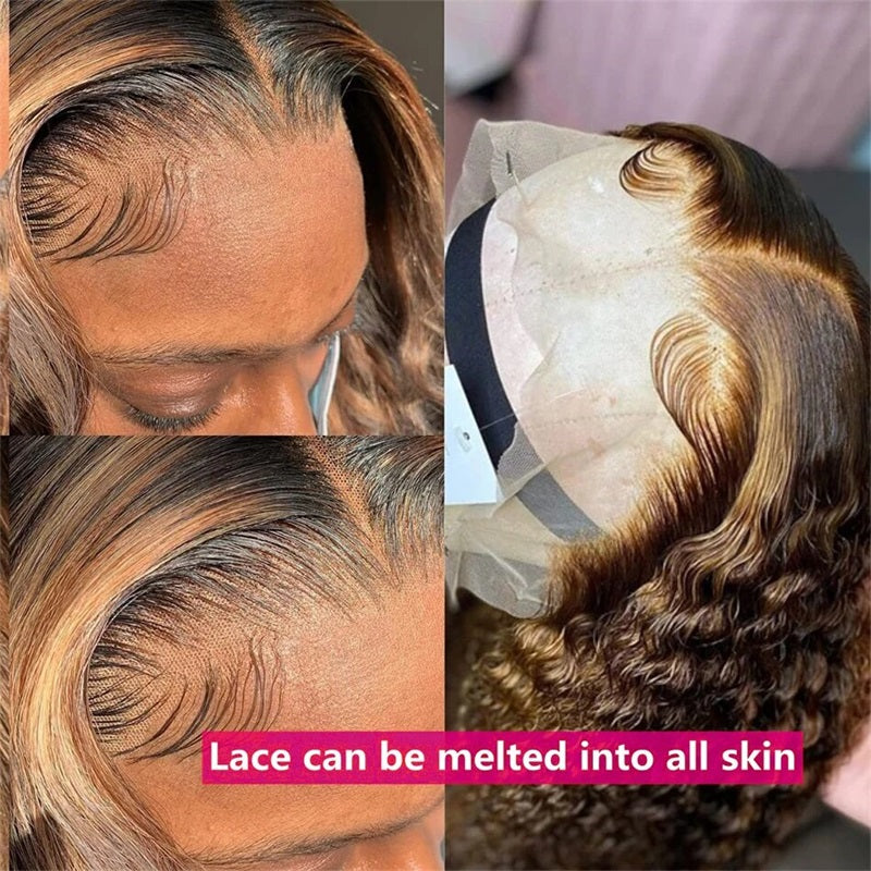 Firieya Highlight Honey Blonde Ombre Jerry Curly 13x4 Pre Plucked HD Lace Front Human Hair Glueless Wig