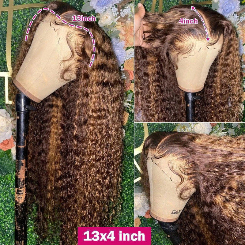 Firieya Highlight Honey Blonde Ombre Jerry Curly 13x4 Pre Plucked HD Lace Front Human Hair Glueless Wig