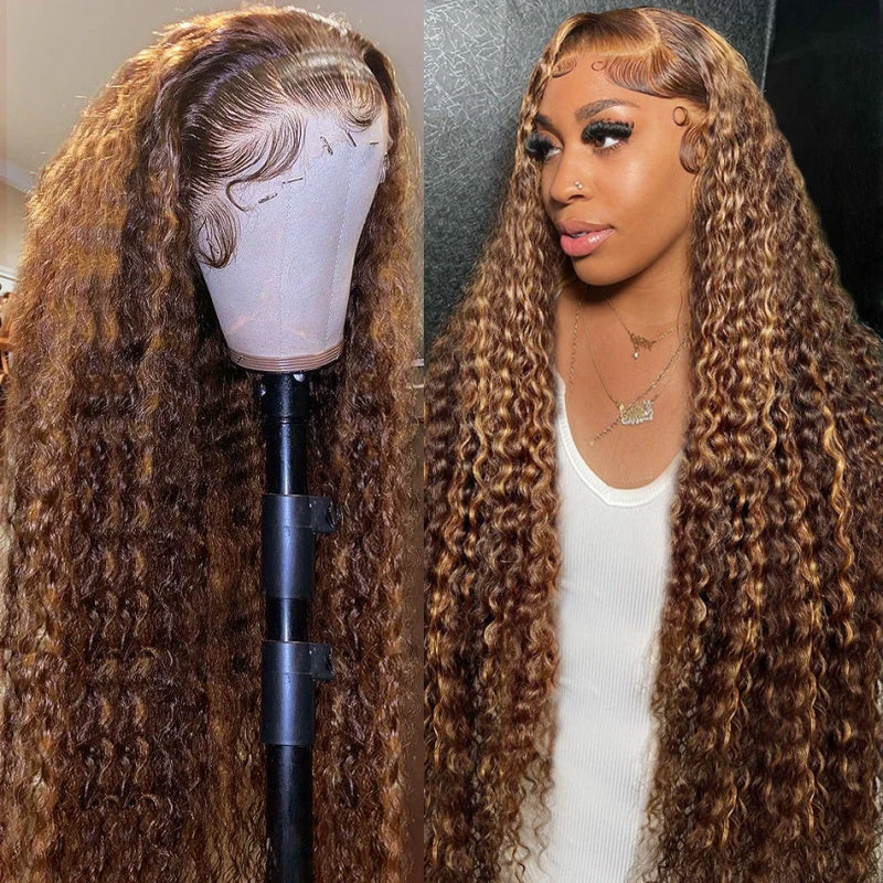 Firieya Highlight Honey Blonde Ombre Jerry Curly 13x4 Pre Plucked HD Lace Front Human Hair Glueless Wig