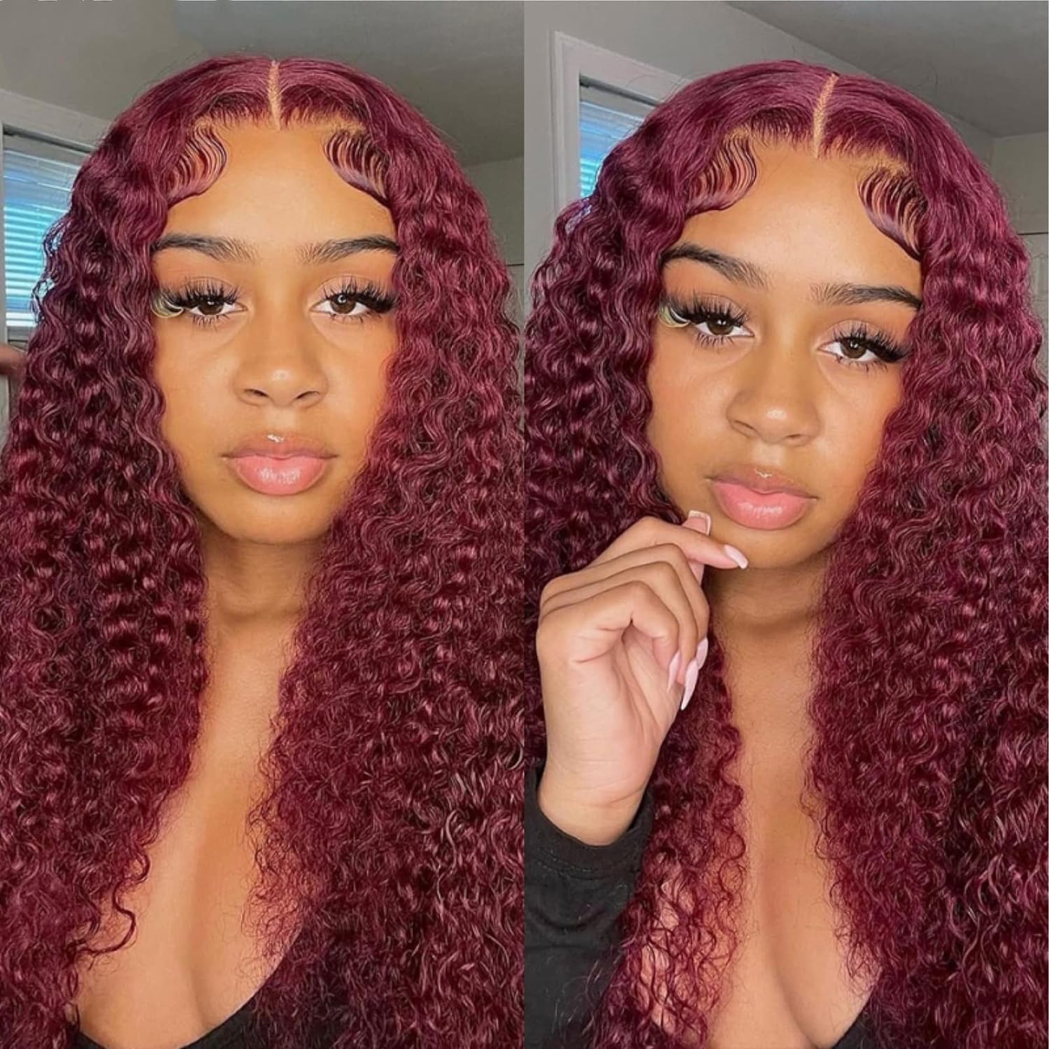 Firieya 99J Burgundy 13x4 Lace Frontal Gluless Wig Burgundy Jerry Curly Human Hair Wigs