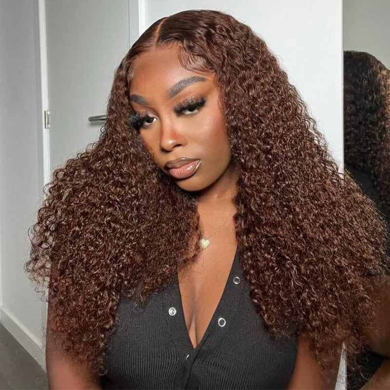 Firieya Chocolate Brown Jerry Curly 13X4 Lace Front Wigs for Black Women Pre Plucked with Baby Hair Human Hair Wig