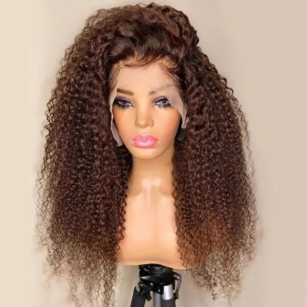 Firieya Chocolate Brown Jerry Curly 13X4 Lace Front Wigs for Black Women Pre Plucked with Baby Hair Human Hair Wig