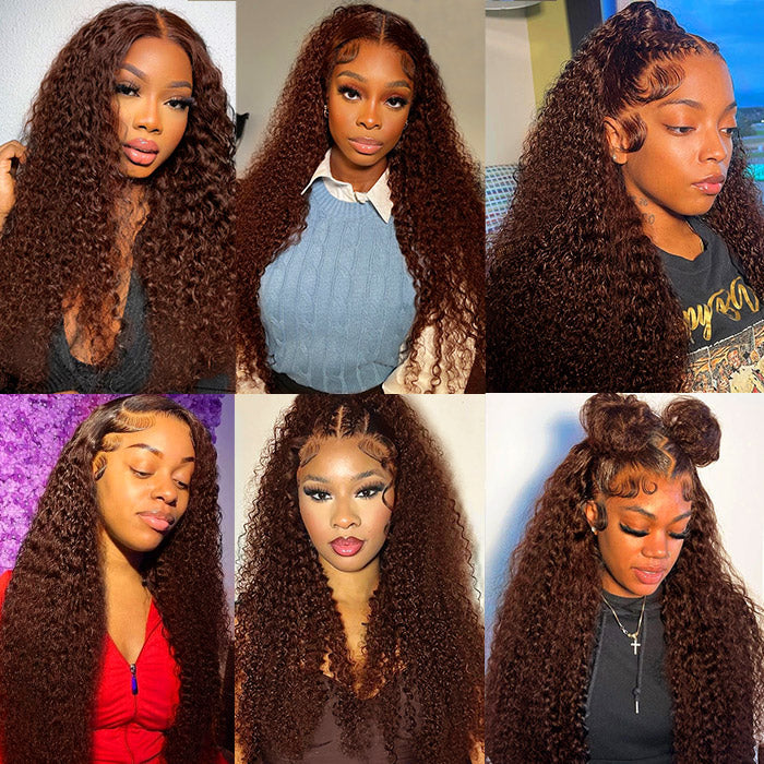 Firieya Brown #4 Colored 13x4 Kinky Curly Lace Frontal Wig Human Hair Wig