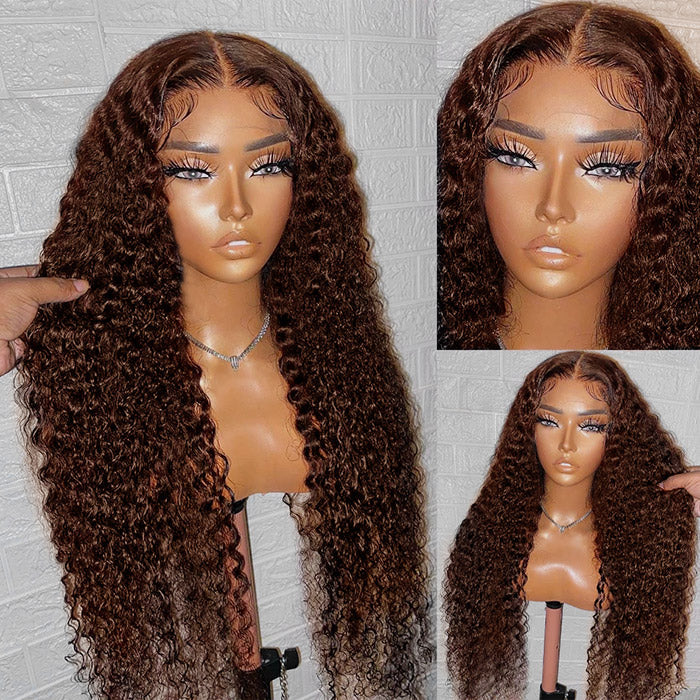 Firieya Brown #4 Colored 13x4 Kinky Curly Lace Frontal Wig Human Hair Wig