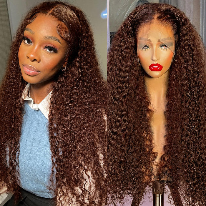 Firieya Brown #4 Colored 13x4 Kinky Curly Lace Frontal Wig Human Hair Wig