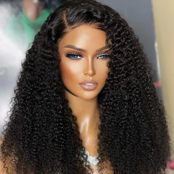 Firieya 13x4 Transparent Lace Kinky Curly Wig Pre Front Wig Pre Plucked Real HD Lace Human Hair Wigs