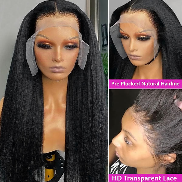 Firieya 13x4 HD Lace Front Wig Kinky Straight Wig Pre Plucked Real HD Lace Human Hair Wigs