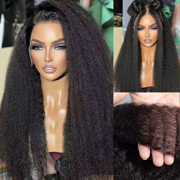 Firieya 13x4 HD Lace Front Wig Kinky Straight Wig Pre Plucked Real HD Lace Human Hair Wigs