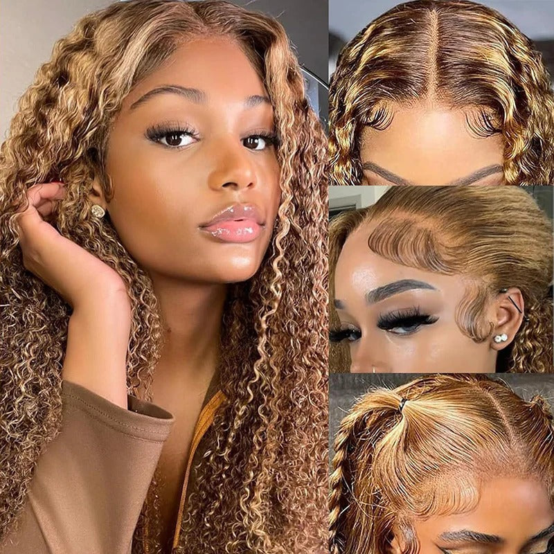 Firieya Honey Blonde 13x4/13x6 HD Lace Front Wig Human Hair Water Wave Ombre #P4/27 Highlight Human Hair Pre Plucked