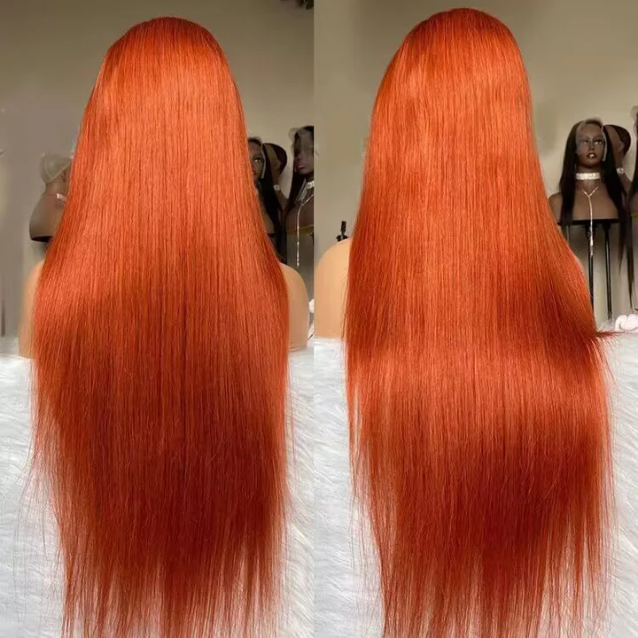 Firieya Ginger Orange Color Pre Plucked 13x4 Lace Front Wigs Straight Human Hair Wigs With Natural Hairline Wigs