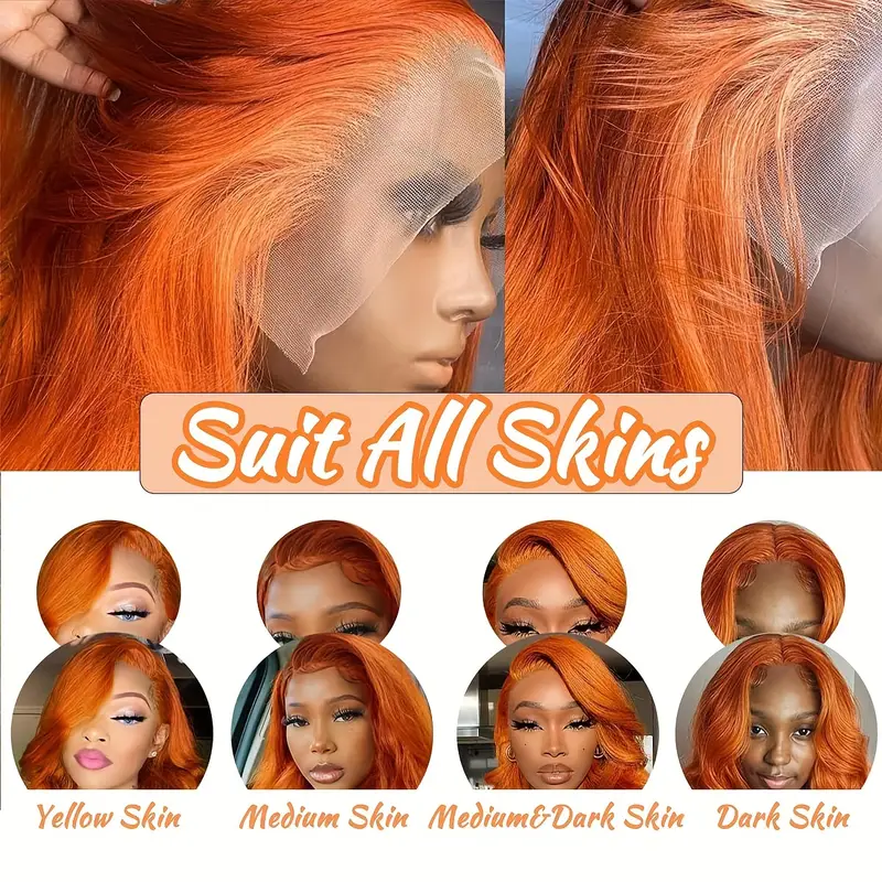 Firieya Ginger Orange Color Pre Plucked 13x4 Lace Front Wigs Straight Human Hair Wigs With Natural Hairline Wigs