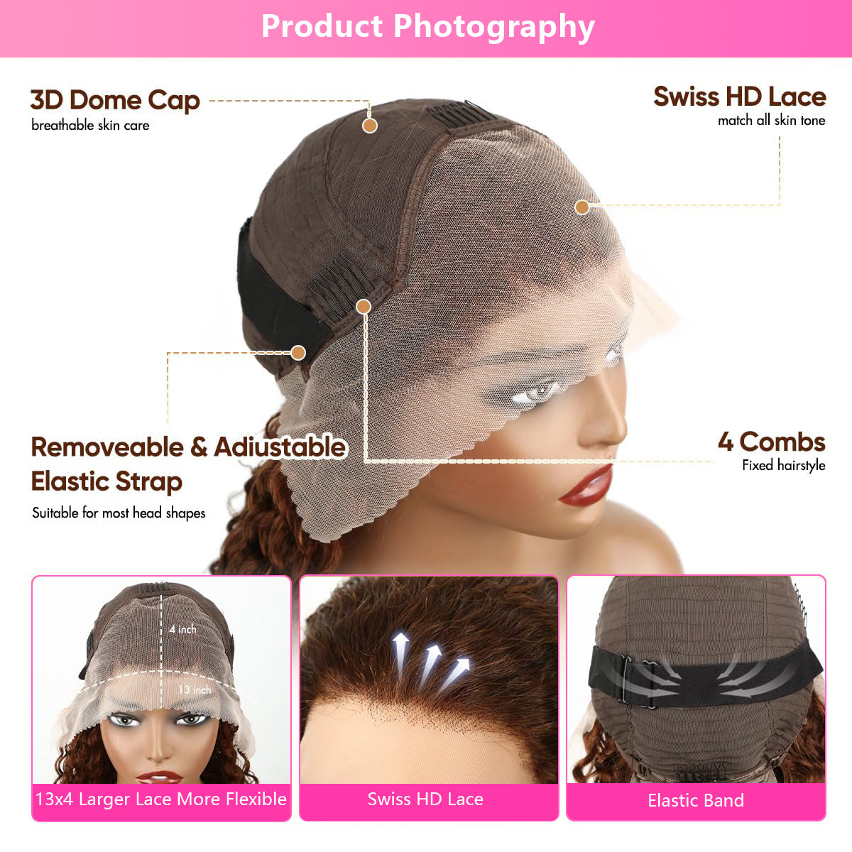 Firieya #4 Brown Colored Water Wave Lace Front Wig 13x4 Transparent Lace Frontal Wig Pre-Plucked Human Hair Wig