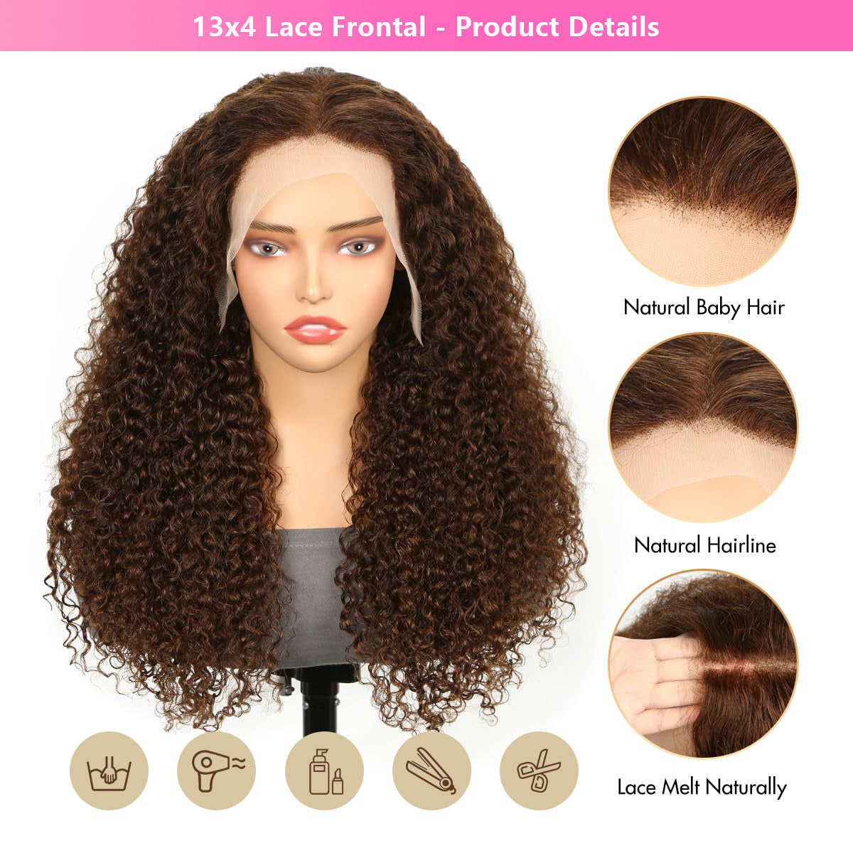 Firieya #4 Brown Colored Water Wave Lace Front Wig 13x4 Transparent Lace Frontal Wig Pre-Plucked Human Hair Wig