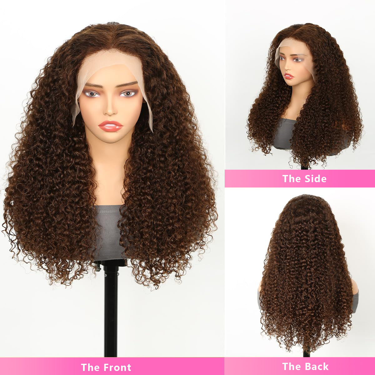 Firieya #4 Brown Colored Water Wave Lace Front Wig 13x4 Transparent Lace Frontal Wig Pre-Plucked Human Hair Wig