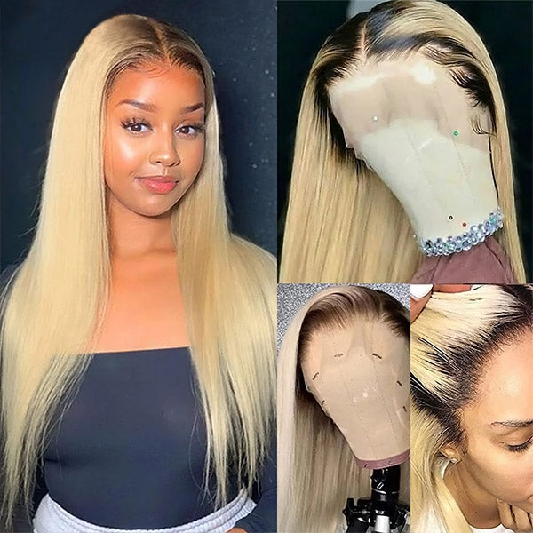 Firieya #1B/613 Ombre Blonde 13x4 Lace Front Wigs Straight Human Hair Wigs