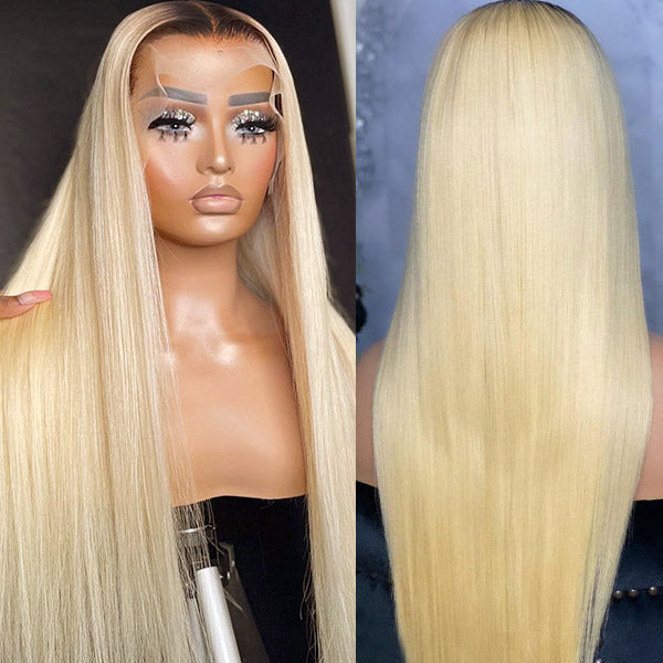 Firieya #1B/613 Ombre Blonde 13x4 Lace Front Wigs Straight Human Hair Wigs