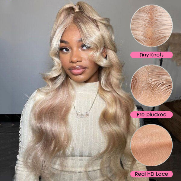 Firieya P18/613 Ash Blonde Highlight Straight/Body Wave Wig 13x4 HD Lace Frontal Pre-plucked Human Hair Wig