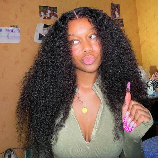 Firieya 13x6 Transparent Full Lace Kinky Curly Wig Pre Plucked Real HD Lace Human Hair Wigs