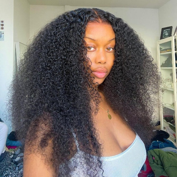 Firieya 13x6 Transparent Full Lace Kinky Curly Wig Pre Plucked Real HD Lace Human Hair Wigs