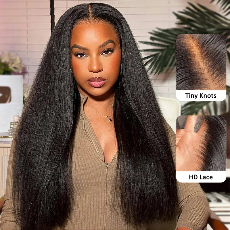 Firieya Kinky Straight Wig 13Γ6 Undetectable HD Full Lace Wig Human Hair Pre Plucked With Baby Hair