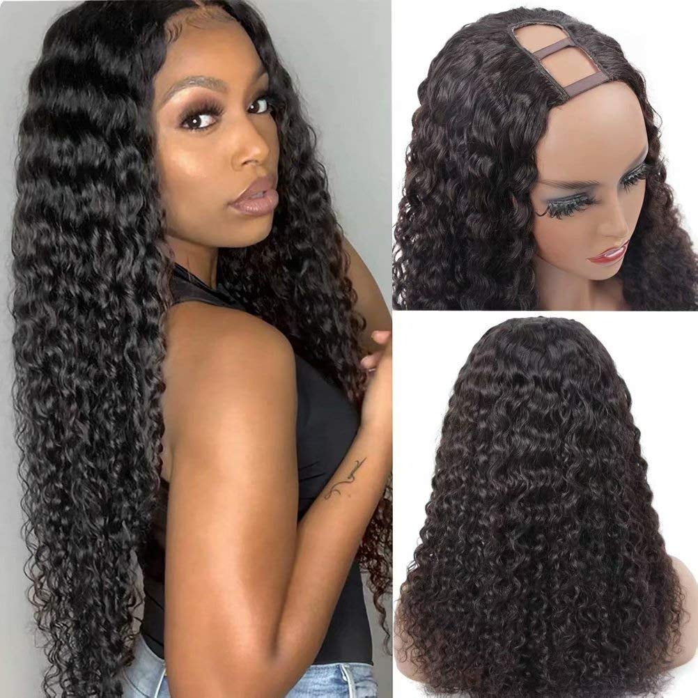 Firieya U Part Wig Human Hair Brazilian Deep Wave U Part Wigs for Black Women Virgin Remy Hair