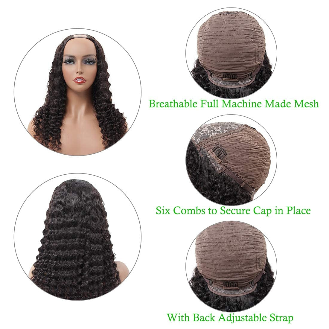 Firieya U Part Wig Human Hair Brazilian Deep Wave U Part Wigs for Black Women Virgin Remy Hair