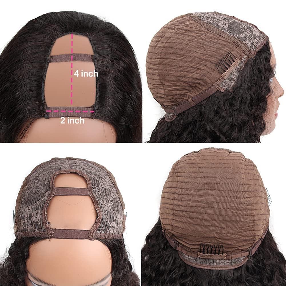 Firieya U Part Wig Human Hair Brazilian Deep Wave U Part Wigs for Black Women Virgin Remy Hair